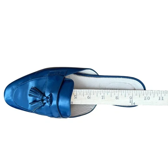 shoes J. CREW 8 navy leather mules slip-ons tassels - Picture 13 of 14